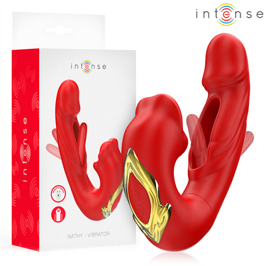 Vibratore Doppio Nathy con Stimolazione Bocca, Intense Rosso